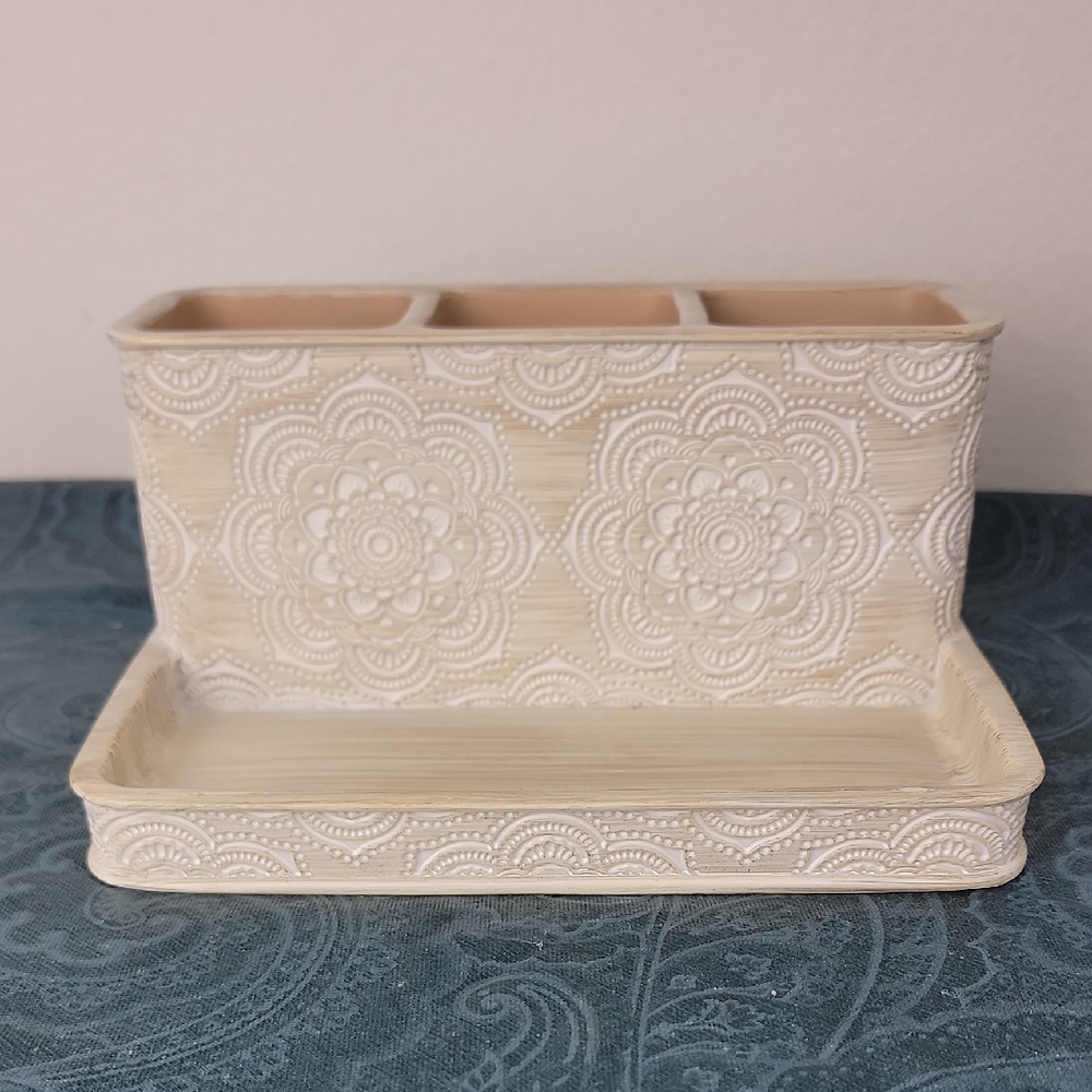 Organizer Holder Bino Textured Ceramic Pottery For Pens, Pencils, Makeup Art